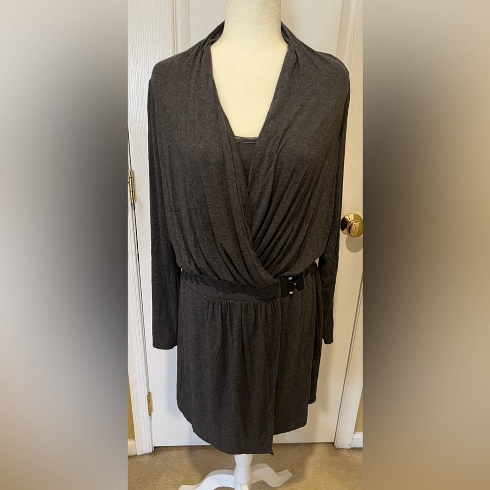 White House Black Market Gray Jersey Knit Faux Wrap Dress Women’s size 10.